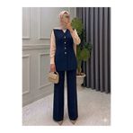 onlymoon Lacivert • Pamuklu Yelek Pantolon Takım • Beli Lastikli Cepli • Şık Rahat Modern Tesettür Kombin
