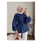 onlymoon Reglan Kol Oversize Bel Bağlamalı Tesettür Gömlek Kadın Lacivert Salaş Kesim Düğmeli Uzun Kollu Tunik Gömlek Günlük Şık Ofis Kombin Pamuk Dokulu Rahat Kalıp Mevsimlik Modest Giyim