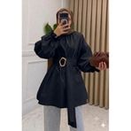 onlymoon Siyah Pamuklu • Pile Kemer Detaylı Tesettür Gömlek Tunik • Oversize Rahat Kalıp • Şık Günlük Kombin