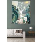 Ontheclouds Ay Işığında Ormandaki Geyik Ve Yavrusu Leke Tutmaz Kumaş Duvar Örtüsü Duvar Halısı Tapestry, 35 x 50