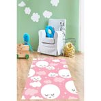 Ontheclouds Ay Yıldız Bulut Desenli Dijital Baskı Yıkanabilir Kaymaz Taban Pembe Çocuk Ve Bebek Odası Halısı, 100 x 250