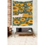 Ontheclouds Ayçiçekleri Arasında Sevimli Kediler Leke Tutmaz Kumaş Duvar Örtüsü Duvar Halısı Tapestry, 70 x 70