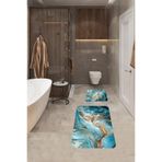 ontheclouds Banyo Halısı Ikili Klozet Takımı Kaymaz Tabanlı Banyo Paspas Takımı (60x100 + 40x60), Gold-Mavi