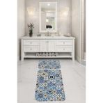 ontheclouds Banyo Halısı Ikili Klozet Takımı Kaymaz Tabanlı Banyo Paspas Takımı (60x100 + 40x60), Mavi