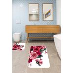 ontheclouds Banyo Halısı Ikili Klozet Takımı Kaymaz Tabanlı Banyo Paspas Takımı (60x100 + 40x60), Pembe-Beyaz