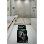 ontheclouds Banyo Halısı Ikili Klozet Takımı Kaymaz Tabanlı Banyo Paspas Takımı (60x100 + 40x60), Siyah-Yeşil