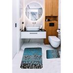 ontheclouds Banyo Halısı Ikili Klozet Takımı Kaymaz Tabanlı Banyo Paspas Takımı, Mavi