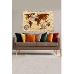 Ontheclouds Bej-Kahve Dünya Haritası Desenli Leke Tutmaz Kadife Kumaş Duvar Örtüsü Duvar Halısı Tapestry, 70 x 100