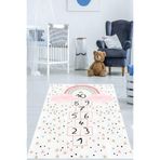 Ontheclouds Beyaz Zemin Pembe Bulutlar Gökkuşağı Seksek Yıkanabilir Kaymaz Taban Leke Tutmaz Çocuk Odası Halısı, 180 x 280