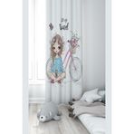ontheclouds Bisikletli Kız Desenli Dijital Baskı Fon Perde, 70 x 240, FONPRD8, krem-mavi