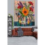 Ontheclouds Çaydanlıktaki Çiçekler Ve Kelebek Vintage Tema Leke Tutmaz Kumaş Duvar Örtüsü Duvar Halısı Tapestry, 70 x 100