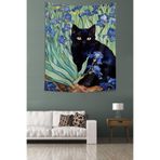 Ontheclouds Çiçekler Içinde Kara Kedi Leke Tutmaz Kumaş Duvar Örtüsü Duvar Halısı Tapestry, 35 x 50