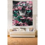 Ontheclouds Çiçekler Içinde Kedi Leke Tutmaz Kumaş Duvar Örtüsü Duvar Halısı Tapestry, 100 x 140