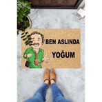 ontheclouds Dijital Baskılı Ben Aslında Yoğum Burhan Dekoratif Kapı Önü Paspası, Yeşil-Kırmızı-Bej