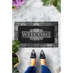 ontheclouds Dijital Baskılı Gümüş Welcome Yazılı Dekoratif Kapı Önü Paspası, Gri-Siyah-Beyaz