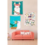 Ontheclouds Eğlenceli Lama Renkli Ilüstrasyon Leke Tutmaz Duvar Örtüsü Duvar Halısı Tapestry 3'Lü Set, 35 x 50