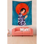 Ontheclouds Elinde Kuş Tutan Kız Leke Tutmaz Kumaş Duvar Örtüsü Duvar Halısı Tapestry, 140 x 140