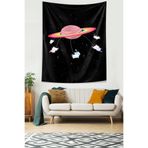 Ontheclouds Gezegen Astronot Kediler Siyah Leke Tutmaz Kumaş Duvar Örtüsü Duvar Halısı Tapestry, 35 x 50