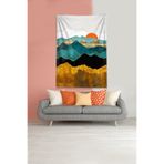 Ontheclouds Gold-Mavi Güneşin Doğuşu Sunset Leke Tutmaz Kadife Kumaş Duvar Örtüsü Duvar Halısı Tapestry, 140 x 140, 140 x 140 DWLL329D