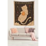Ontheclouds Güneşe Sarılan Kedi Evrenin Çocuklarıyız Leke Tutmaz Kumaş Duvar Örtüsü Duvar Halısı Tapestry, 140 x 140
