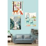 Ontheclouds Ilüstrasyon Sevimli Geyikler Leke Tutmaz Duvar Örtüsü Duvar Halısı Tapestry 3'Lü Set, 35 x 50