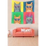 Ontheclouds Kedi Desenli Sevimli Gözlüklü Kedi Leke Tutmaz Kadife Doku Kumaş Duvar Örtüsü Duvar Halısı Tapestry, 35 x 50, 35 x 50 WLL141F