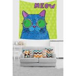 Ontheclouds Kedi Desenli Sevimli Gözlüklü Kedi Leke Tutmaz Kadife Doku Kumaş Duvar Örtüsü Duvar Halısı Tapestry, 70 x 70, 70 x 70 WLL138A