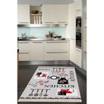 Ontheclouds Kitchen Desenli Dijital Baskılı Kaymaz Taban Yıkanabilir Leke Tutmaz Mutfak Halısı Gri, 120 x 120