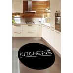 Ontheclouds Kitchen Yazılı Siyah Dijital Baskı Yıkanabilir Kaymaz Taban Modern Mutfak Halısı, 160 x 160