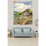Ontheclouds Köyde Bahar Çiçekleri Sanatsal Renkli Leke Tutmaz Kumaş Duvar Örtüsü Duvar Halısı Tapestry, 100 x 140