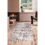Ontheclouds Krem Desenli Bordo Efektli Yıkanabilir Kaymaz Taban Leke Tutmaz Modern Salon Halısı Ve Yolluk, 80 x 350
