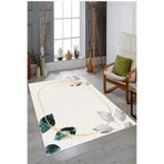 Ontheclouds Krem Zemin Gold Çerçeve Yapraklı Yıkanabilir Kaymaz Taban Leke Tutmaz Modern Salon Halısı Ve Yolluk, 120 x 200