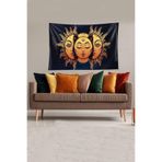 Ontheclouds Lacivert Güneş Ve Ay Leke Tutmaz Kadife Kumaş Duvar Örtüsü Duvar Halısı Tapestry, 140 x 140