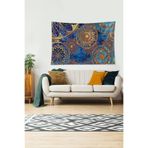Ontheclouds Mandala Desenli Gold Geçişli Leke Tutmaz Kadife Dokulu Kumaş Duvar Örtüsü Duvar Halısı Tapestry, 140 x 140