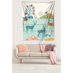 Ontheclouds Ormandaki Geyik Tavşan Çiçekler Leke Tutmaz Kumaş Duvar Örtüsü Duvar Halısı Tapestry, 70 x 70