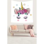 Ontheclouds Pembe Unicorn Desenli Leke Tutmaz Kadife Dokulu Kumaş Duvar Örtüsü Duvar Halısı Tapestry, 140 x 140