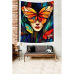 Ontheclouds Renkli Kelebek Kız Leke Tutmaz Kumaş Duvar Örtüsü Duvar Halısı Tapestry, 140 x 230