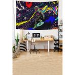 Ontheclouds Retro Uzay Astronot Plak Desen Leke Tutmaz Kadife Dokulu Kumaş Duvar Örtüsü, 140 x 230