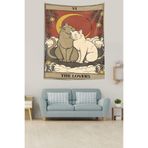 Ontheclouds Siyah Beyaz Aşık Kediler Tarot Kartı Leke Tutmaz Kumaş Duvar Örtüsü Duvar Halısı Tapestry, 70 x 70