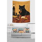 Ontheclouds Siyah Karizma Şarapçı Kedi Kediler Iyileştirir Leke Tutmaz Kumaş Duvar Örtüsü Duvar Halısı Tapestry, 140 x 230