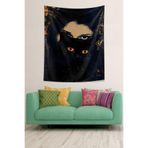 Ontheclouds Siyah Kedi Arkasındaki Kadın Gözleri Desenli Leke Tutmaz Kumaş Duvar Örtüsü Duvar Halısı Tapestry, 70 x 100