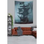 Ontheclouds Siyah Korsan Gemisi Leke Tutmaz Kumaş Duvar Örtüsü Duvar Halısı Tapestry, 140 x 230