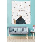 Ontheclouds Sonbahar Temalı Yaprak Kadın Desenli Leke Tutmaz Kumaş Duvar Örtüsü Duvar Halısı Tapestry, 70 x 70