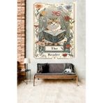 Ontheclouds The Reader Kedi Çiçek Desenli Leke Tutmaz Kumaş Duvar Örtüsü Duvar Halısı Tapestry, 70 x 70