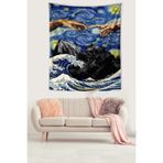 Ontheclouds Van Gogh Yıldızlı Geceler Ademin Yaratılışı Leke Tutmaz Kumaş Duvar Örtüsü Duvar Halısı Tapestry, 100 x 140