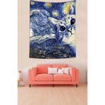 Ontheclouds Van Gogh Yıldızlı Gökyüzü Ve Şirin Kedi Leke Tutmaz Kumaş Duvar Örtüsü Duvar Halısı Tapestry, 35 x 50