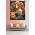 Ontheclouds Vintage Kedi Ve Kız Leke Tutmaz Mikropetek Kumaş Duvar Örtüsü Duvar Halısı Tapestry, 100 x 140