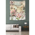 Ontheclouds Vintage Tema Kolaj Kelebek Çiçek Desenli Leke Tutmaz Kumaş Duvar Örtüsü Duvar Halısı Tapestry, 140 x 230