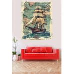 Ontheclouds Vintage Yelkenli Gemi Harita Leke Tutmaz Kumaş Duvar Örtüsü Duvar Halısı Tapestry, 35 x 50