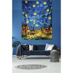 Ontheclouds Yıldızlı Geceler Köy Evleri Van Gogh Leke Tutmaz Kumaş Duvar Örtüsü Duvar Halısı Tapestry, 140 x 140